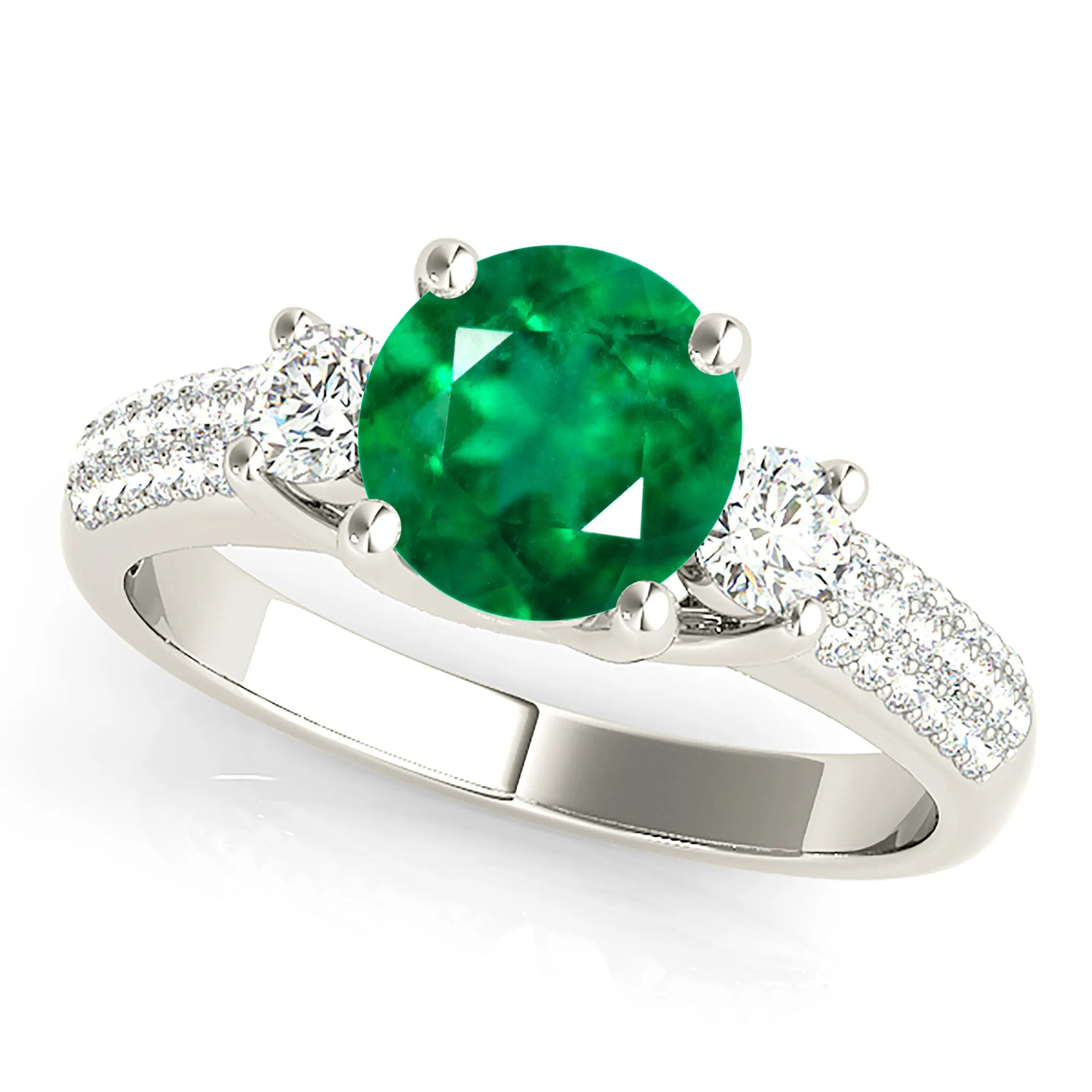 2.00 ct. Genuine Emerald Lucida Style With Side Diamonds