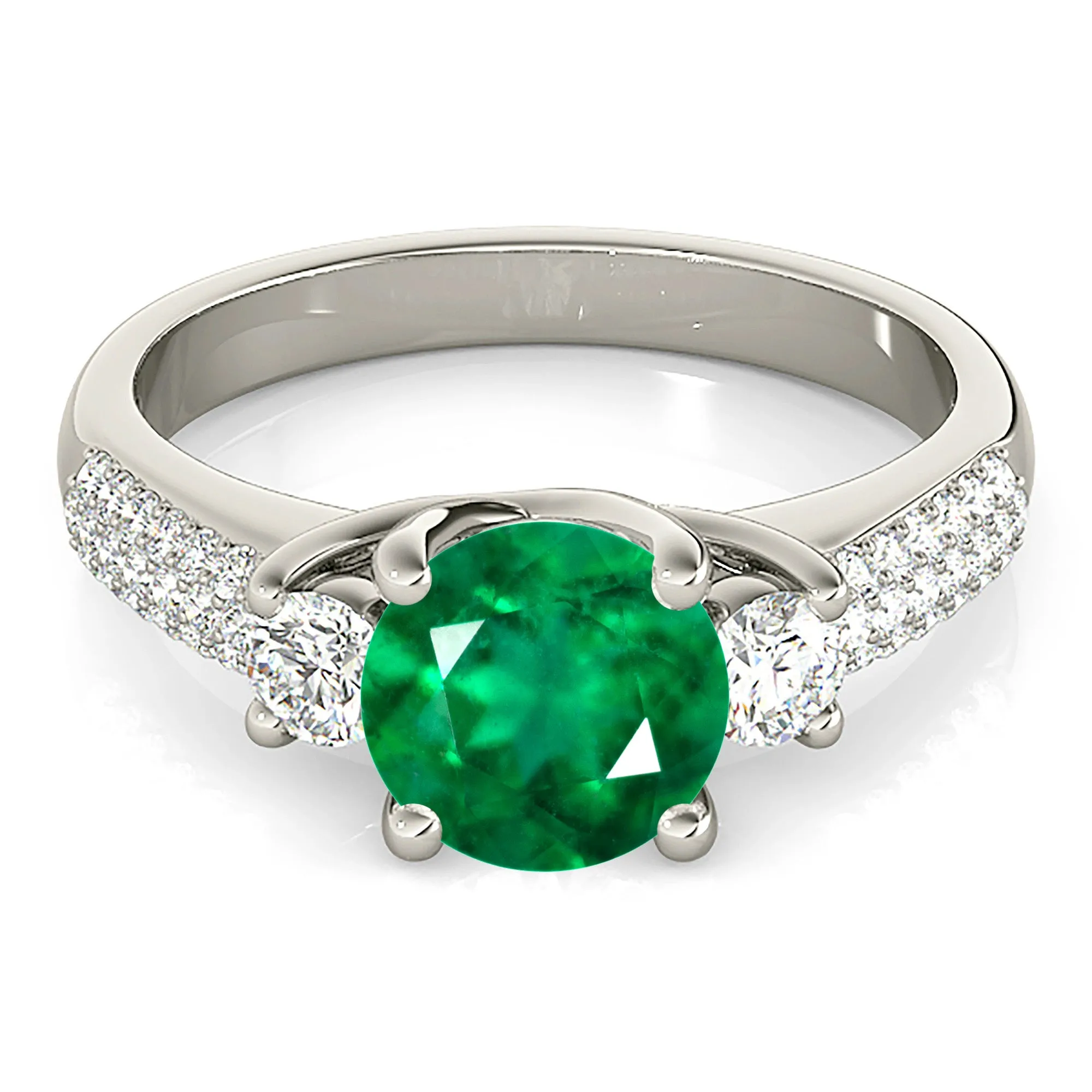 2.00 ct. Genuine Emerald Lucida Style With Side Diamonds
