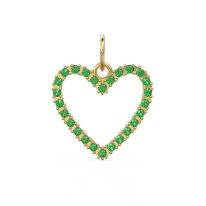 22.6mm 14K solid Yellow Gold Green Emerald Large LOVE Heart Charm Necklace Pendant