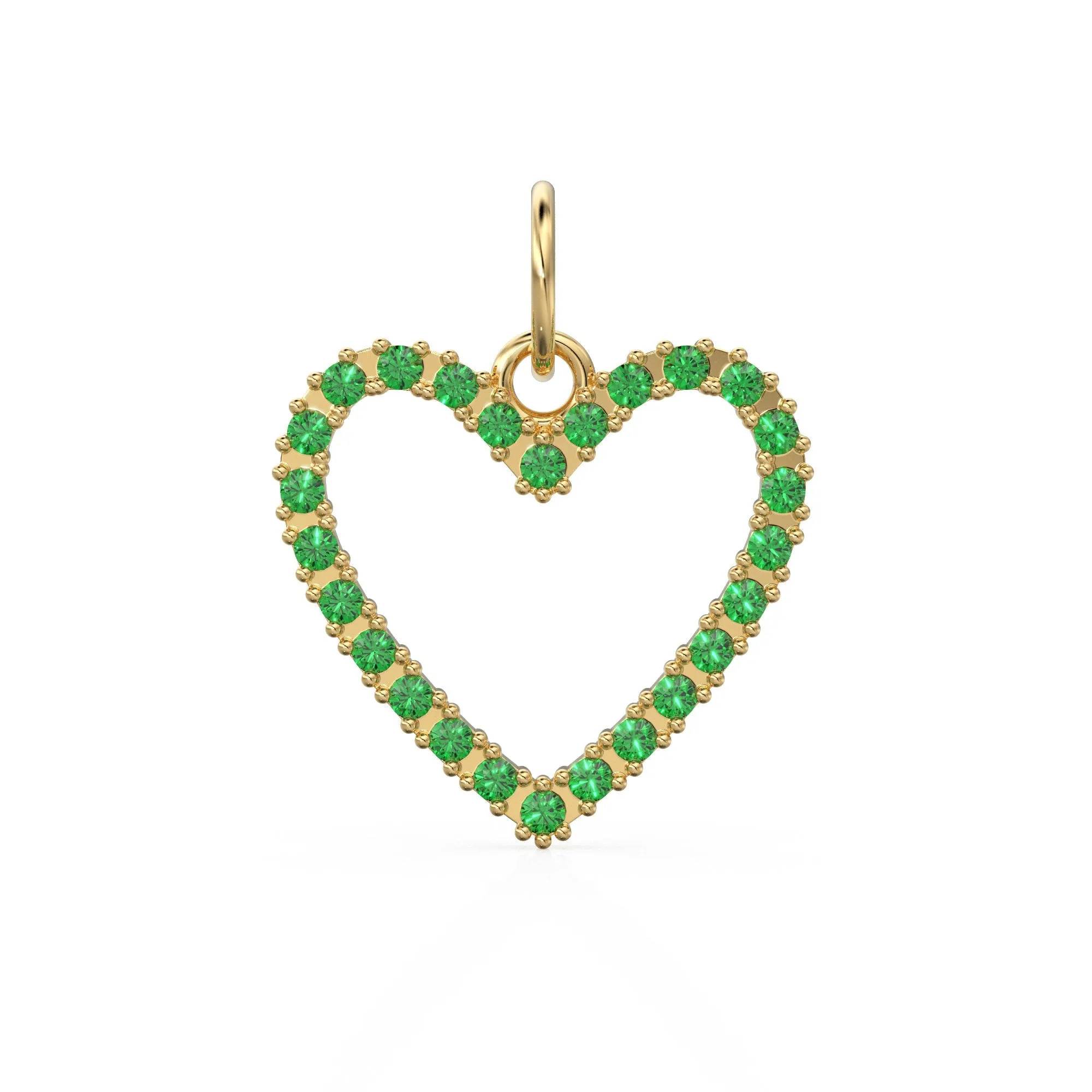 22.6mm 14K solid Yellow Gold Green Emerald Large LOVE Heart Charm Necklace Pendant