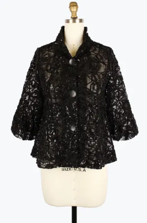 2411 - Floral Chenille & Sequins Peplum Jacket