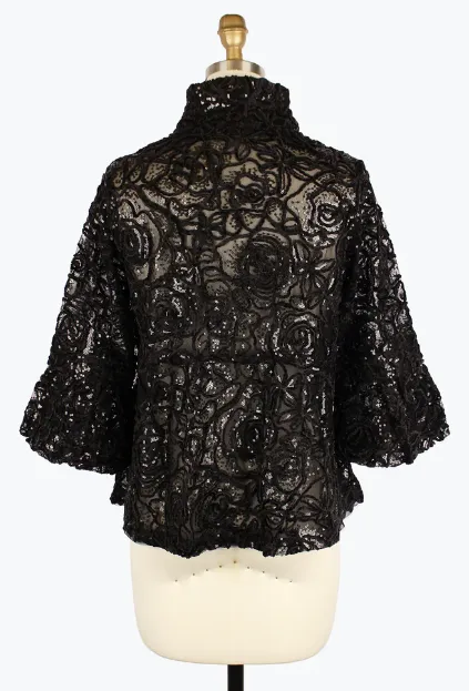 2411 - Floral Chenille & Sequins Peplum Jacket