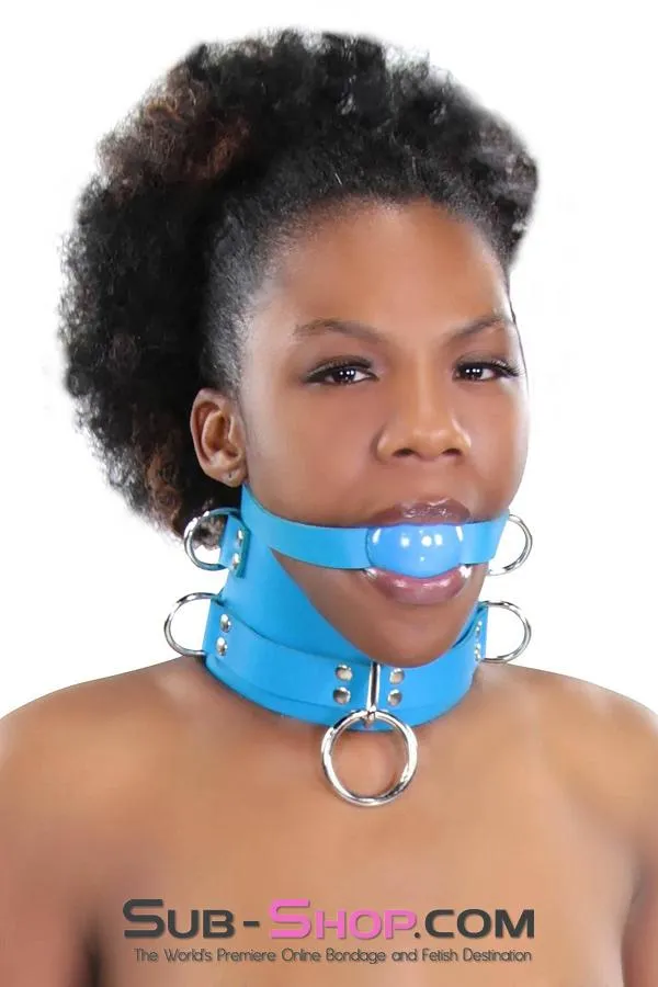 2444A      Candy Blue Leather Classic Ball Gag Strap, Royal Blue Ball