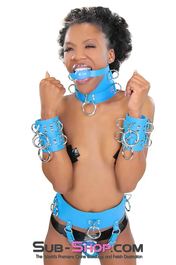 2444A      Candy Blue Leather Classic Ball Gag Strap, Royal Blue Ball