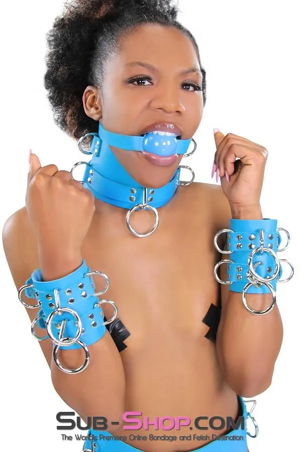 2444A      Candy Blue Leather Classic Ball Gag Strap, Royal Blue Ball