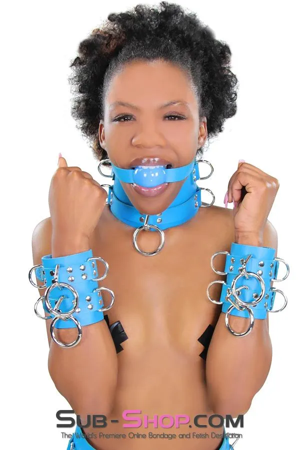 2444A      Candy Blue Leather Classic Ball Gag Strap, Royal Blue Ball