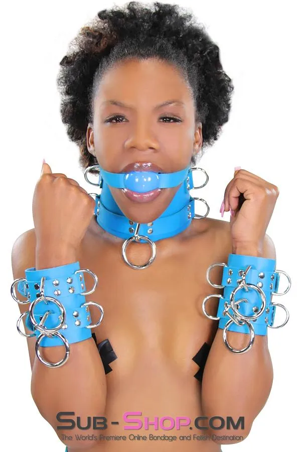 2444A      Candy Blue Leather Classic Ball Gag Strap, Royal Blue Ball