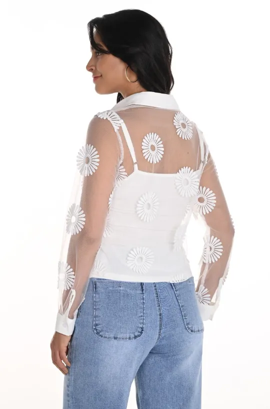 256765U - Sheer Daisy Button Down w/ Cami