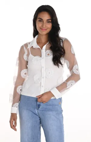 256765U - Sheer Daisy Button Down w/ Cami