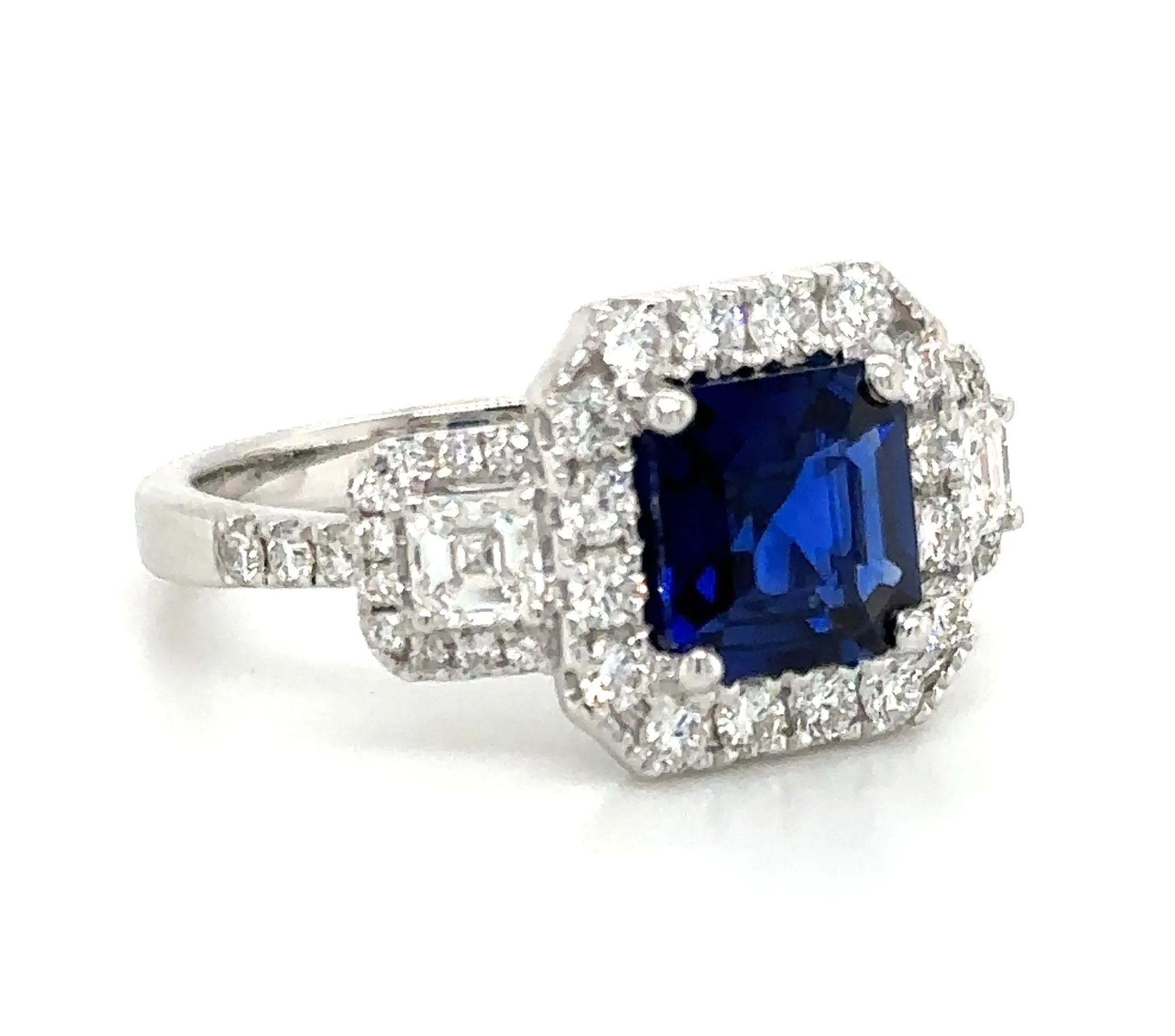 3.03ct tw Sapphire Emerald Cut Diamond Ring