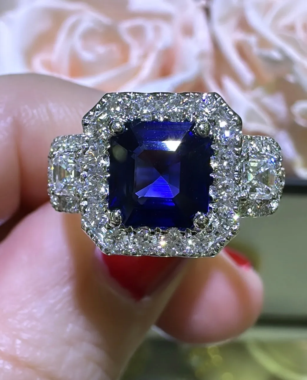 3.03ct tw Sapphire Emerald Cut Diamond Ring
