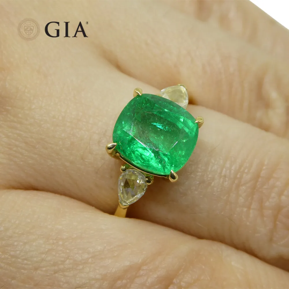 3.57ct Emerald, Diamond Statement or Engagement Ring set in 18k Yellow Gold, GIA Certified Zambia