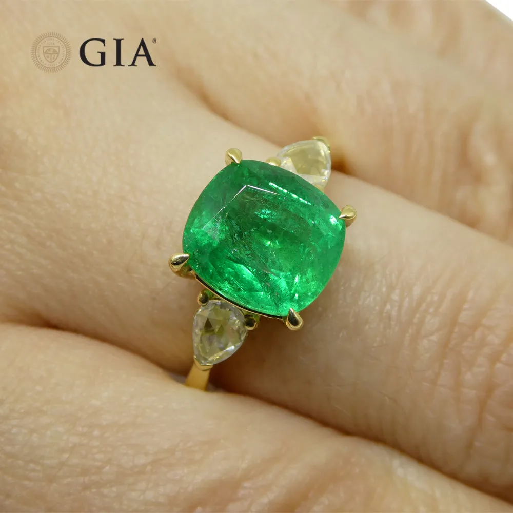 3.57ct Emerald, Diamond Statement or Engagement Ring set in 18k Yellow Gold, GIA Certified Zambia