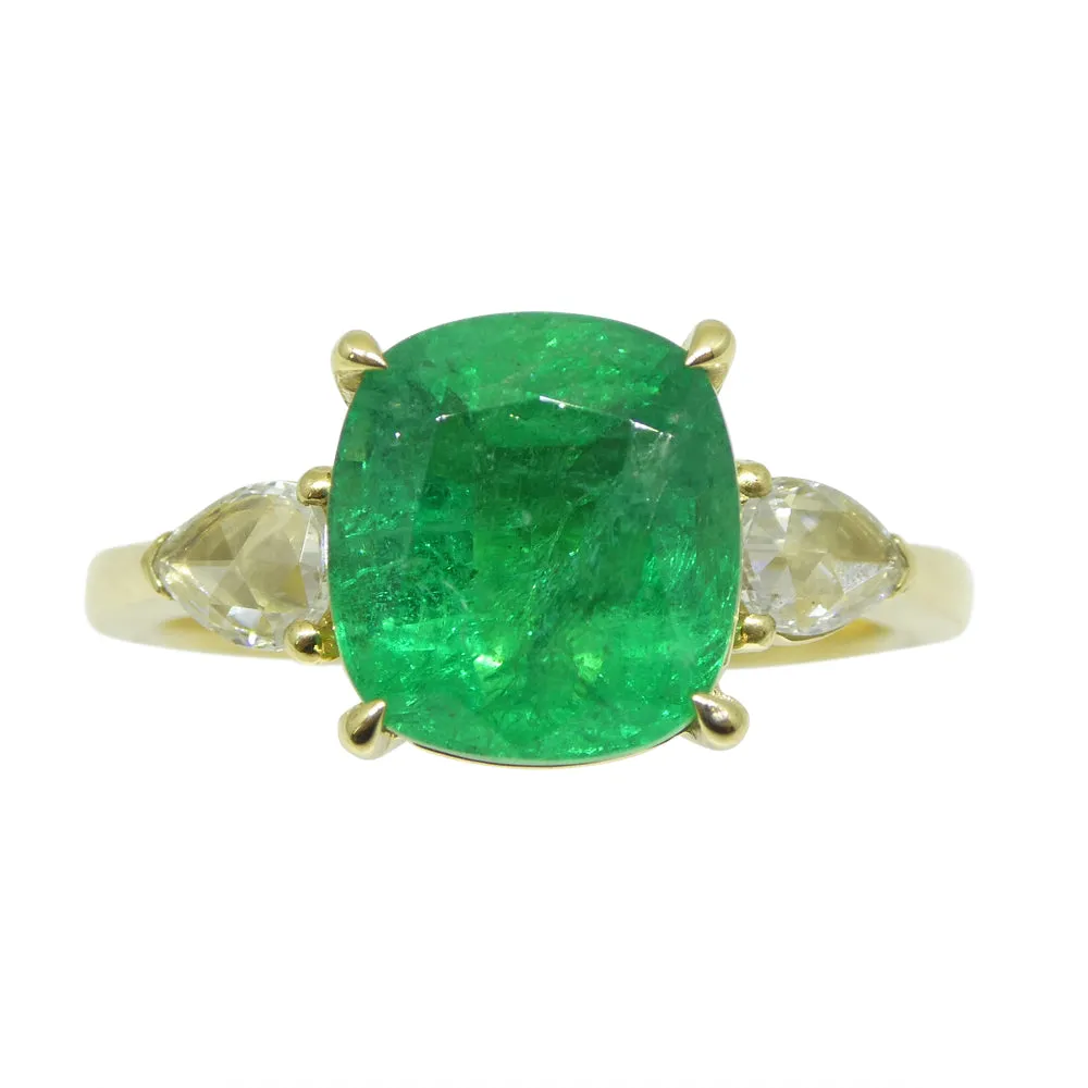 3.57ct Emerald, Diamond Statement or Engagement Ring set in 18k Yellow Gold, GIA Certified Zambia