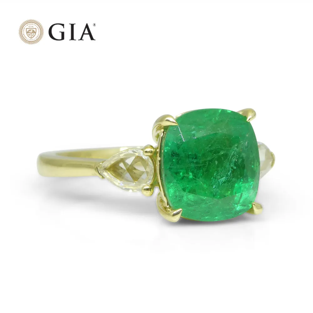 3.57ct Emerald, Diamond Statement or Engagement Ring set in 18k Yellow Gold, GIA Certified Zambia