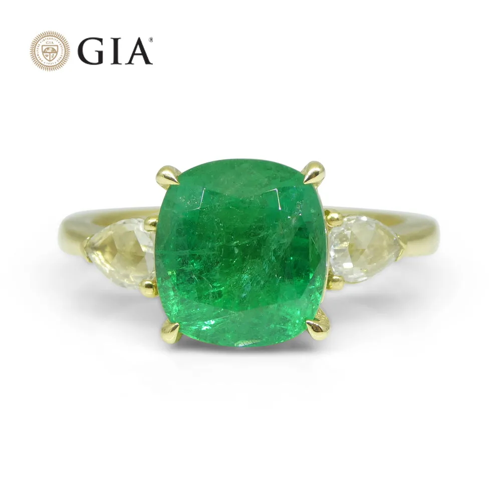 3.57ct Emerald, Diamond Statement or Engagement Ring set in 18k Yellow Gold, GIA Certified Zambia