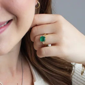 3.57ct Emerald, Diamond Statement or Engagement Ring set in 18k Yellow Gold, GIA Certified Zambia