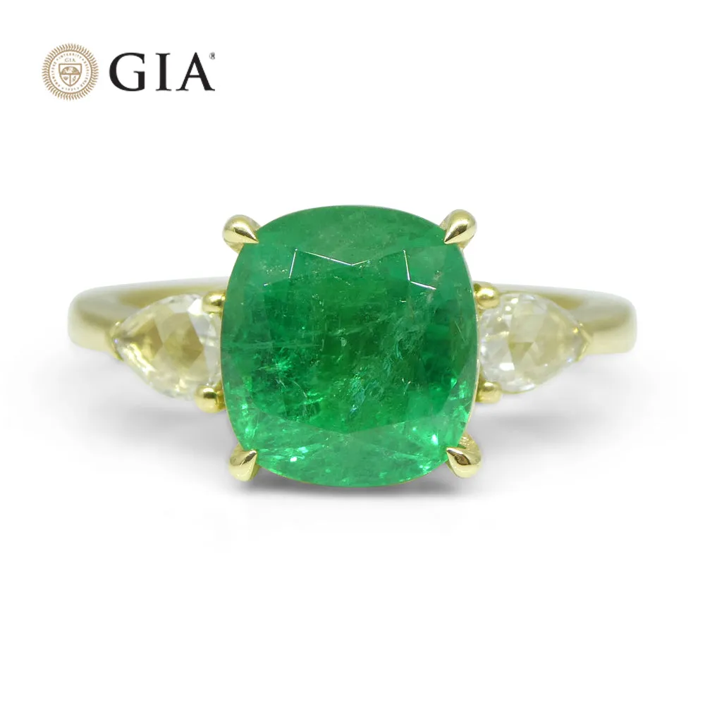 3.57ct Emerald, Diamond Statement or Engagement Ring set in 18k Yellow Gold, GIA Certified Zambia