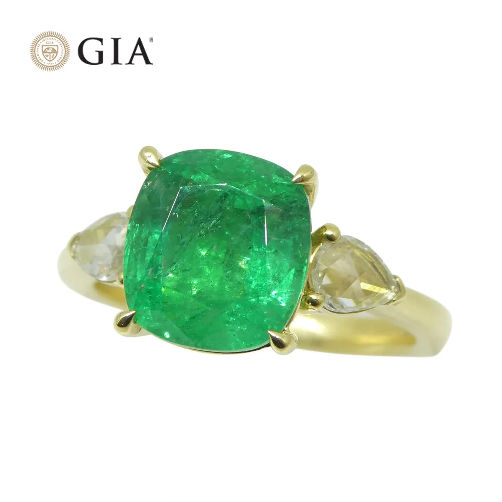 3.57ct Emerald, Diamond Statement or Engagement Ring set in 18k Yellow Gold, GIA Certified Zambia