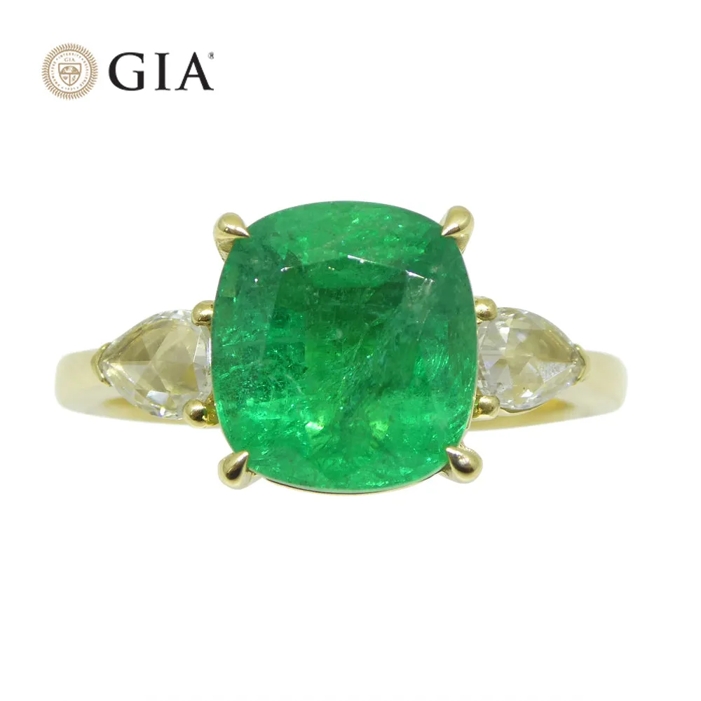 3.57ct Emerald, Diamond Statement or Engagement Ring set in 18k Yellow Gold, GIA Certified Zambia