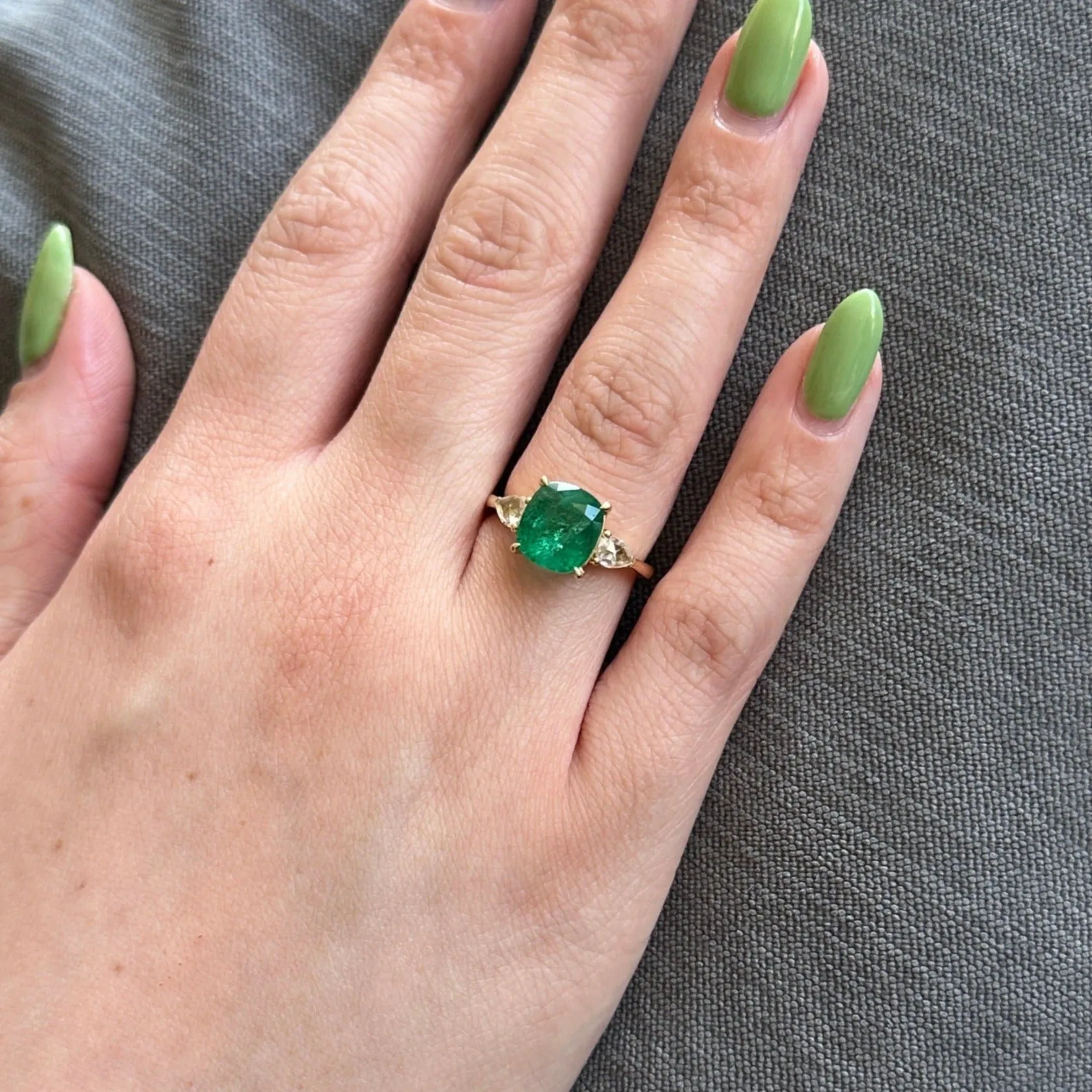 3.57ct Emerald, Diamond Statement or Engagement Ring set in 18k Yellow Gold, GIA Certified Zambia