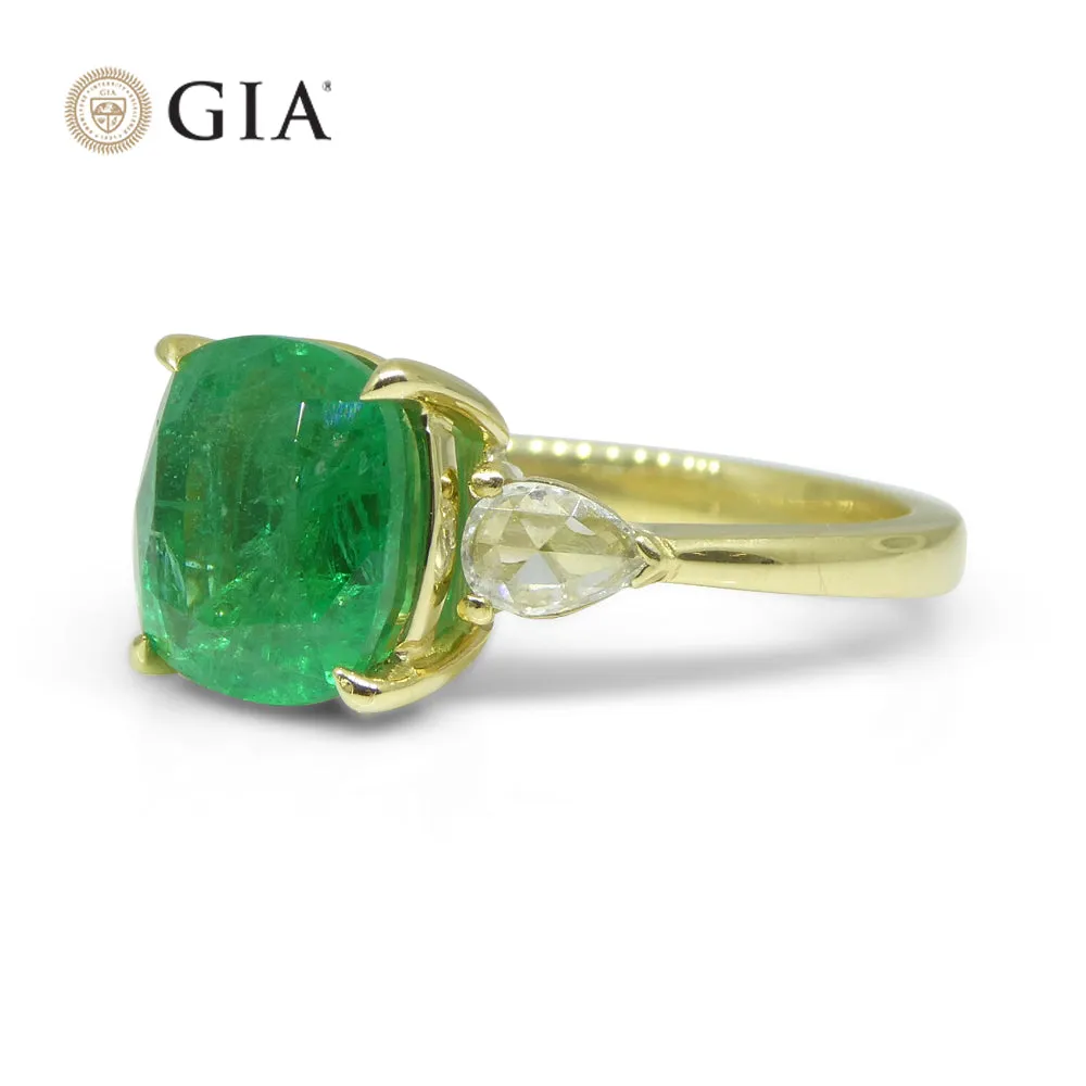 3.57ct Emerald, Diamond Statement or Engagement Ring set in 18k Yellow Gold, GIA Certified Zambia