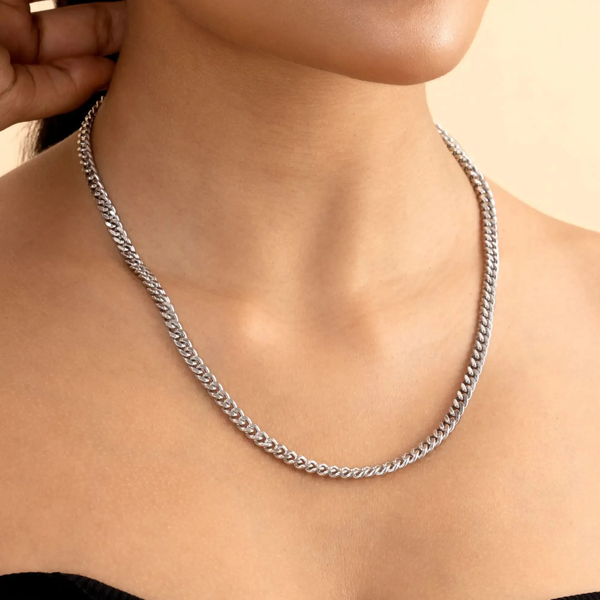 3.5mm Gold Plated Miami Cuban Curb Chain - White Gold