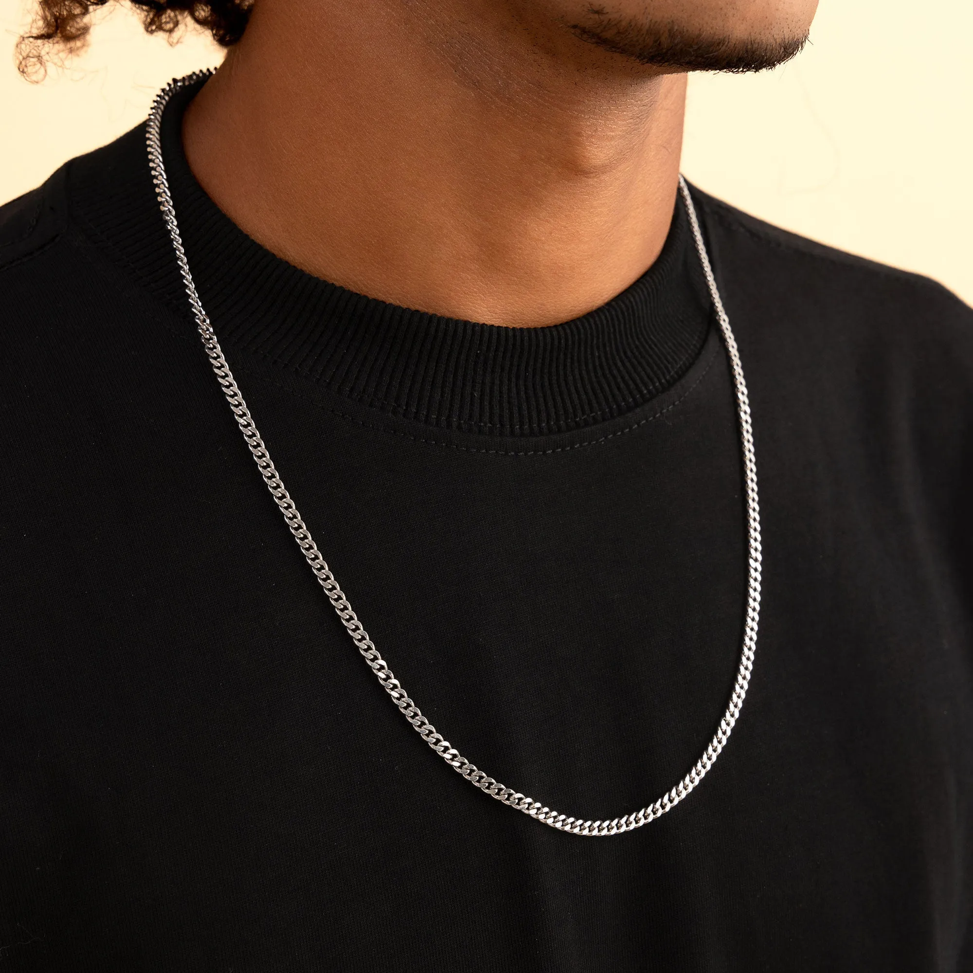 3.5mm Gold Plated Miami Cuban Curb Chain - White Gold