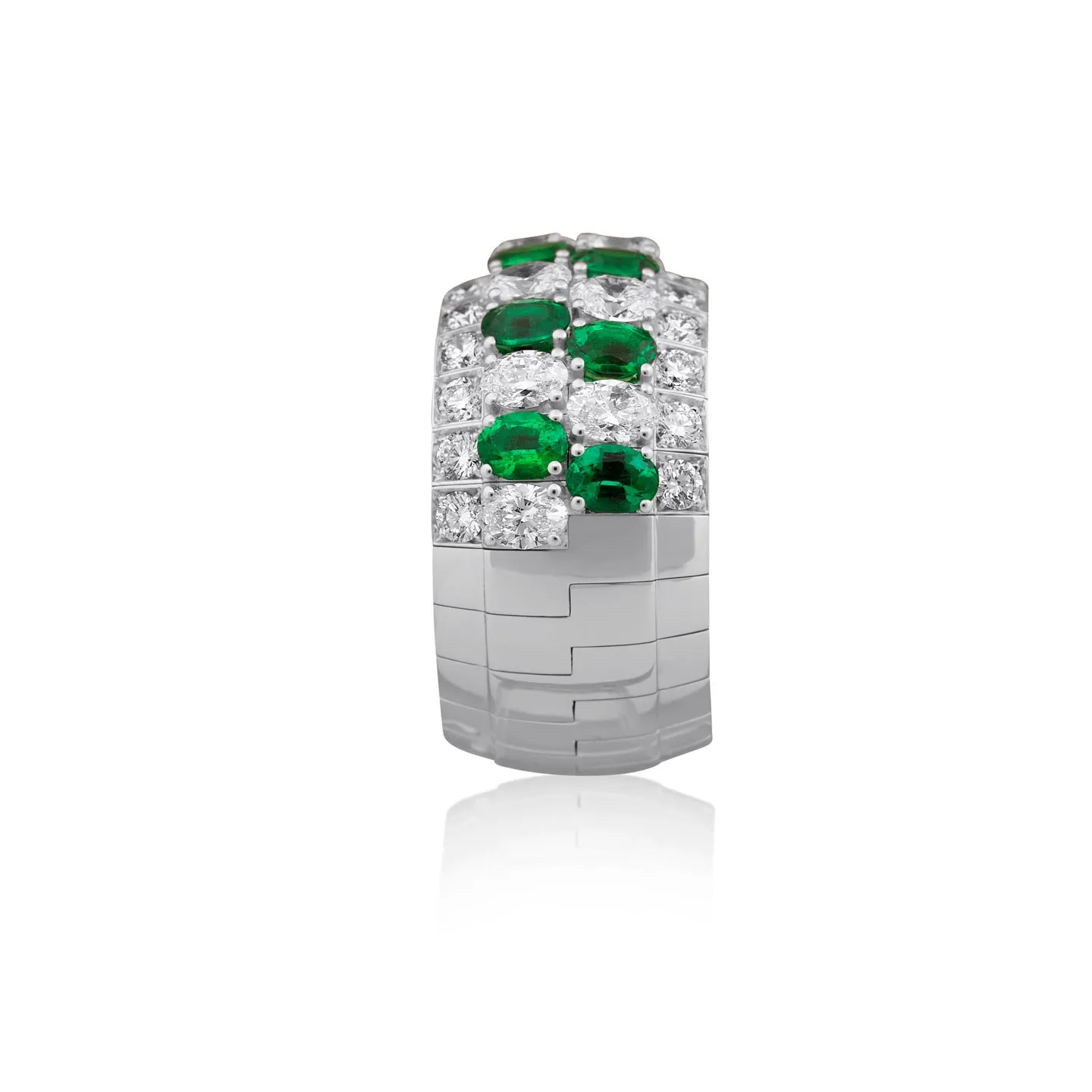 4-Row Emerald and Diamond Xpandable™ Ring