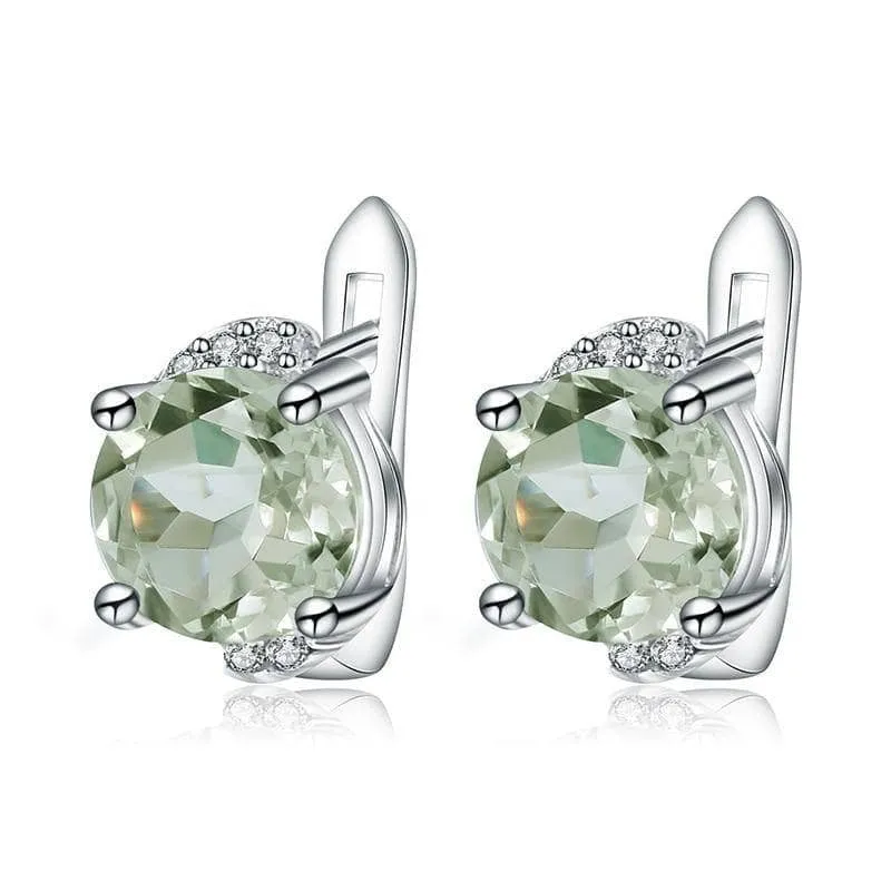 4.08 Ctw Natural Green Amethyst Stud Earrings