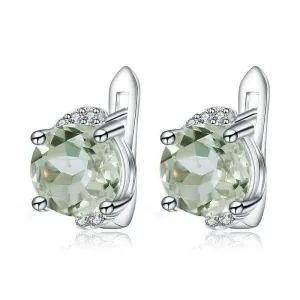 4.08 Ctw Natural Green Amethyst Stud Earrings