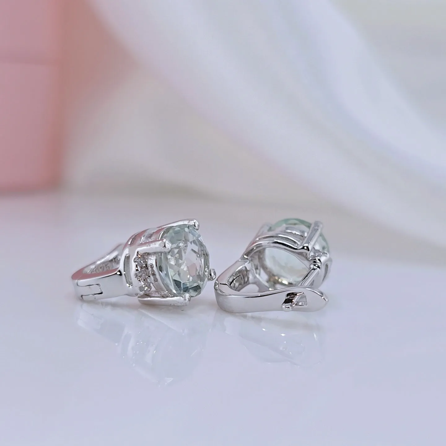 4.08 Ctw Natural Green Amethyst Stud Earrings
