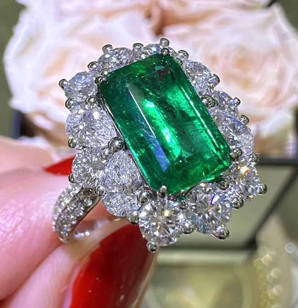 5.12carat Emerald and Diamond Statement Ring