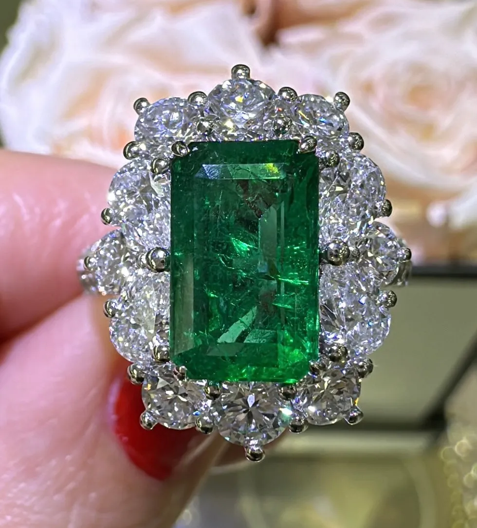 5.12carat Emerald and Diamond Statement Ring