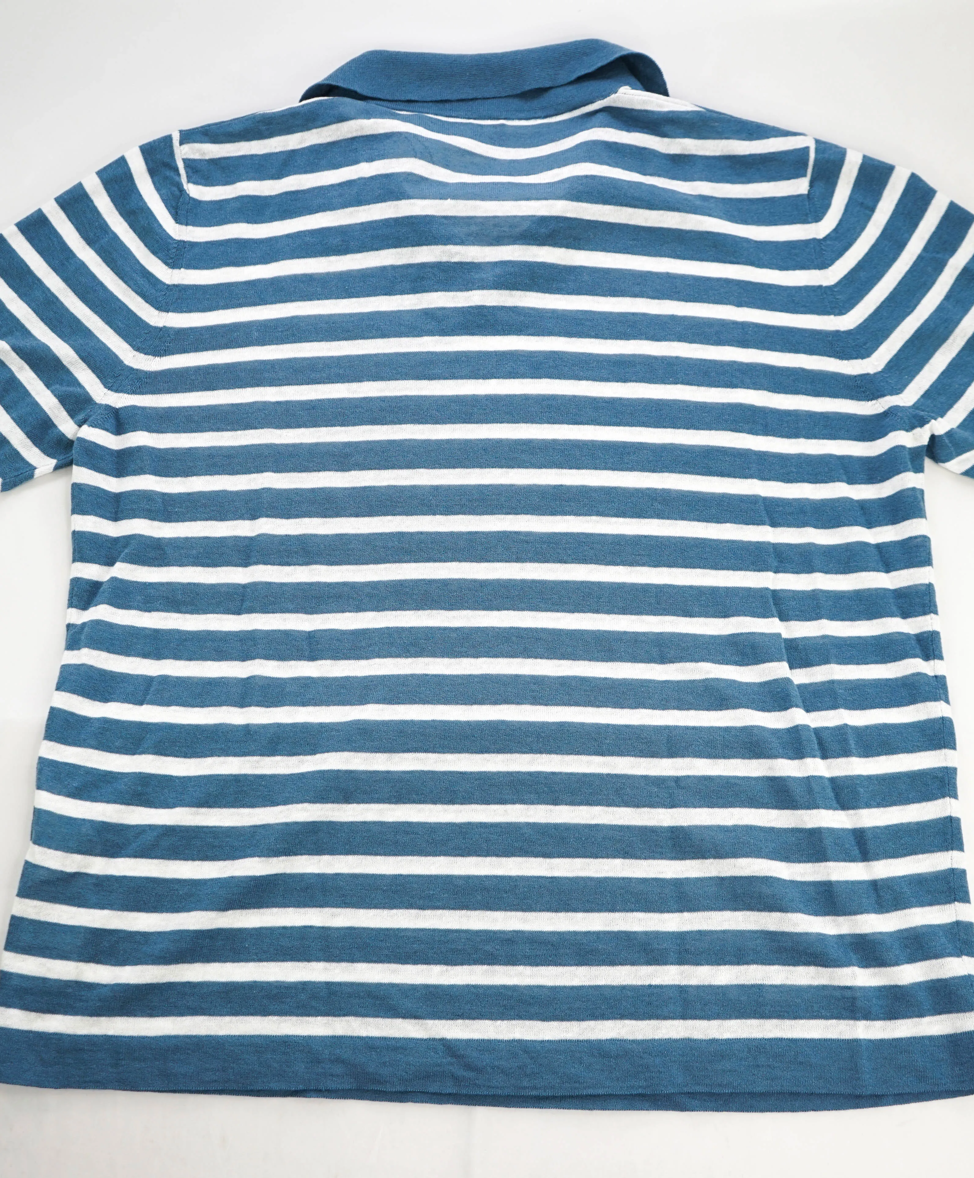 $575 ELEVENTY - Linen/Cotton Blue Sweater Polo Short Sleeve T - M