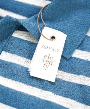 $575 ELEVENTY - Linen/Cotton Blue Sweater Polo Short Sleeve T - M