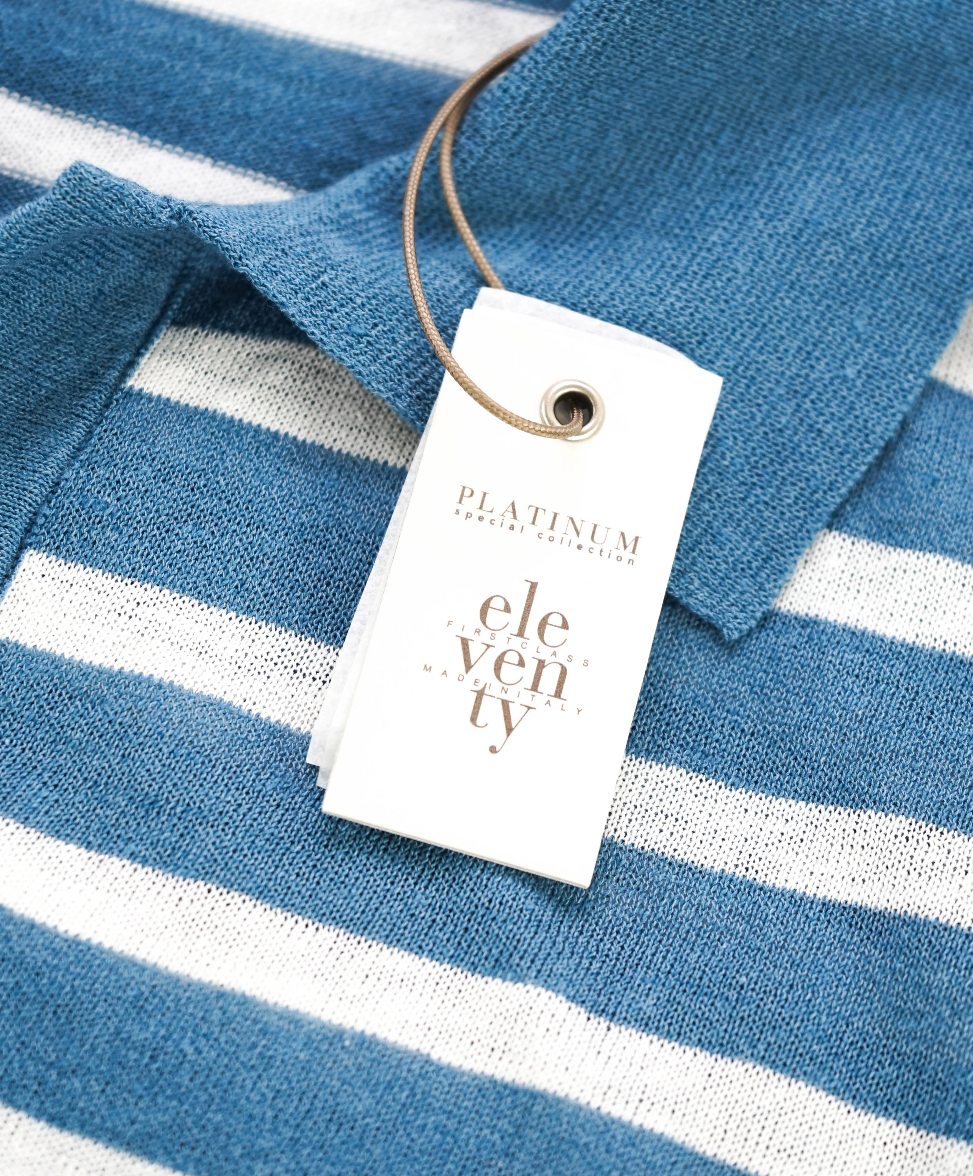 $575 ELEVENTY - Linen/Cotton Blue Sweater Polo Short Sleeve T - M