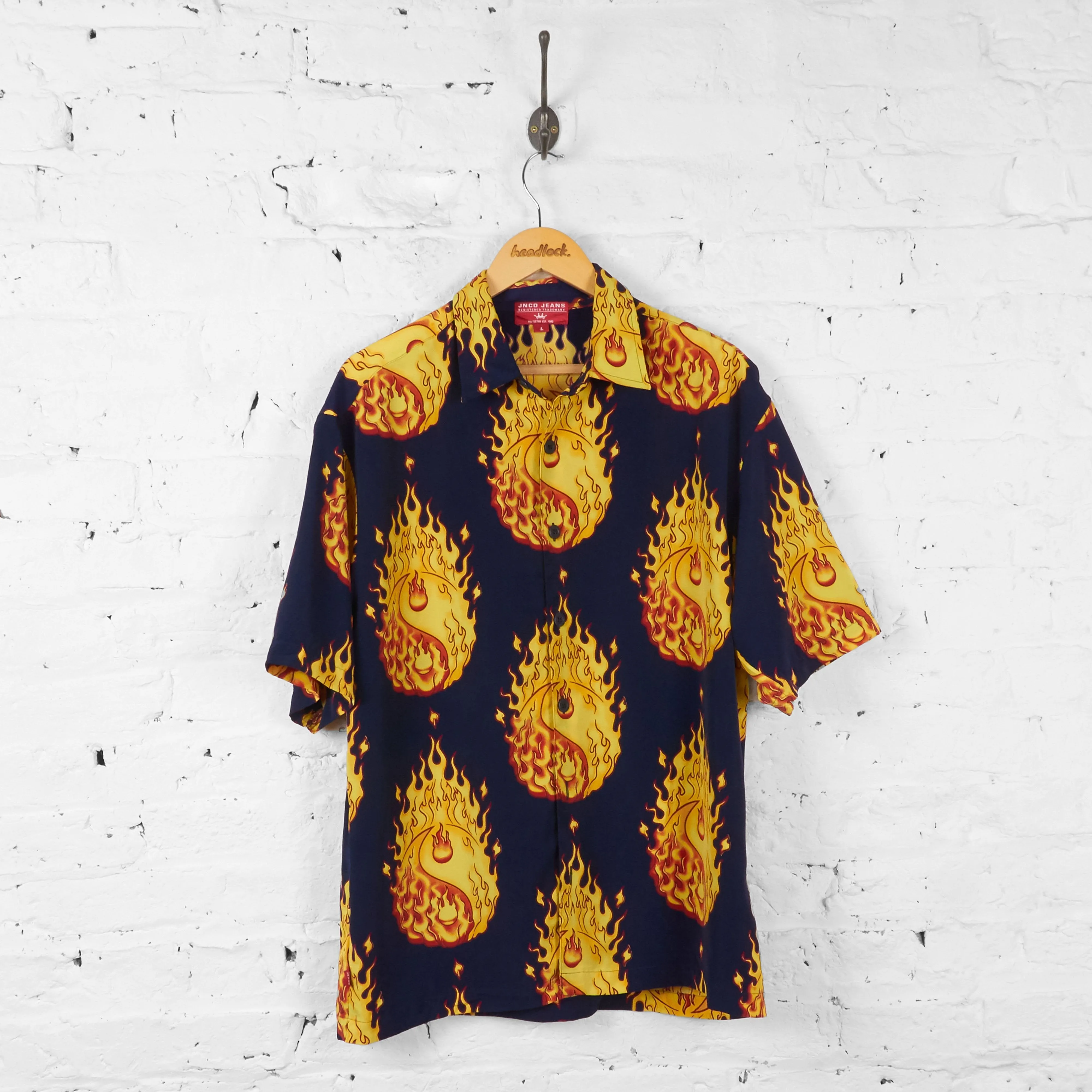 90s Flames Fire Shirt - Blue - L