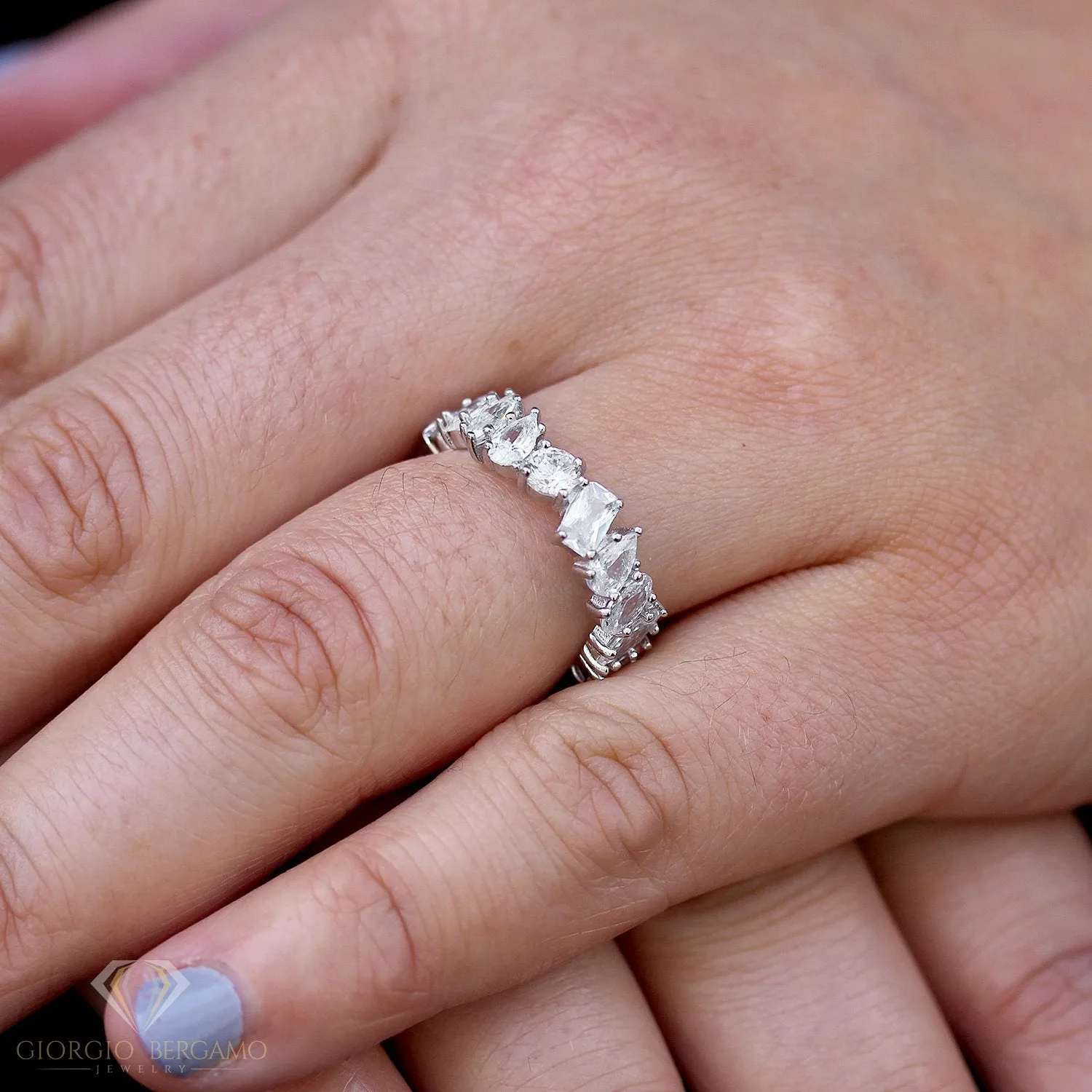 925 Sterling Silver Scattered Eternity Band Ring