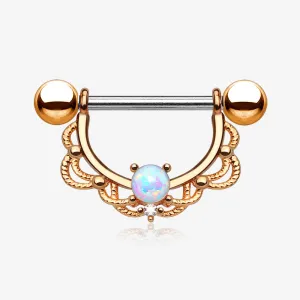 A Pair of Rose Gold Turan Fire Opal Sparkle Dangle Nipple Shield