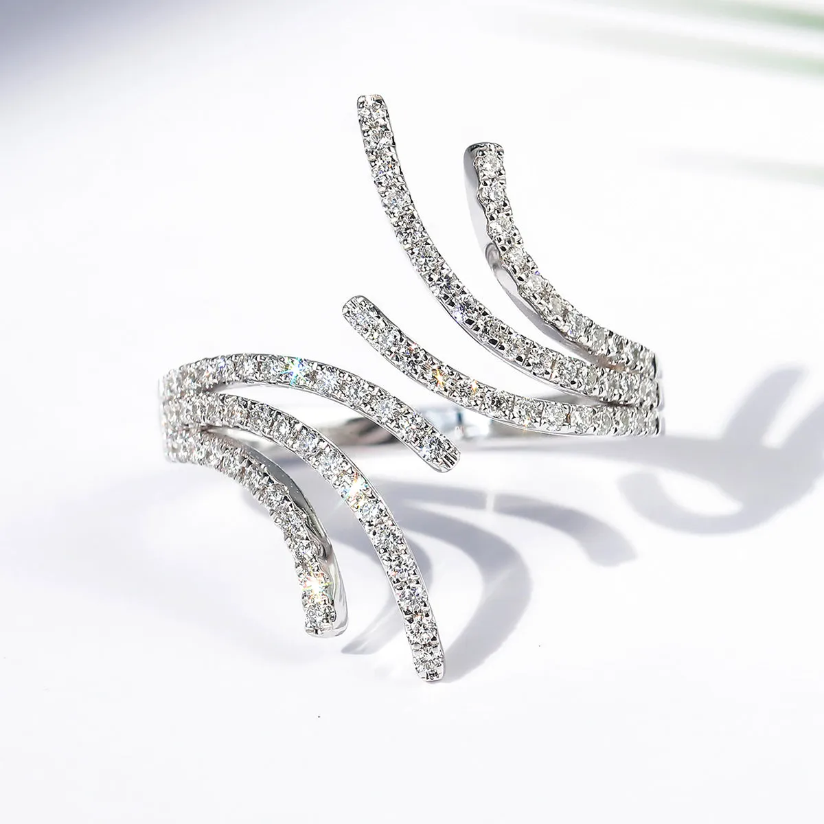 Abstract Curve Wave Diamond Open Ring
