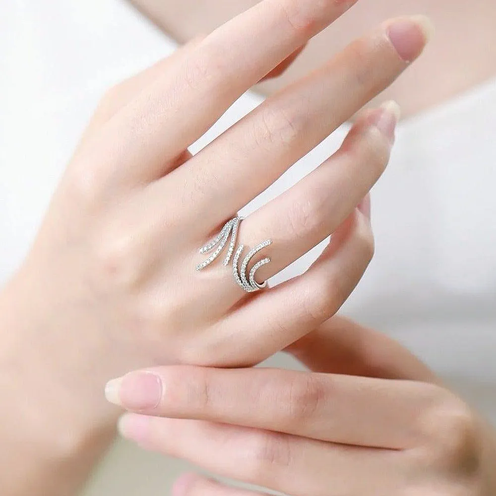 Abstract Curve Wave Diamond Open Ring