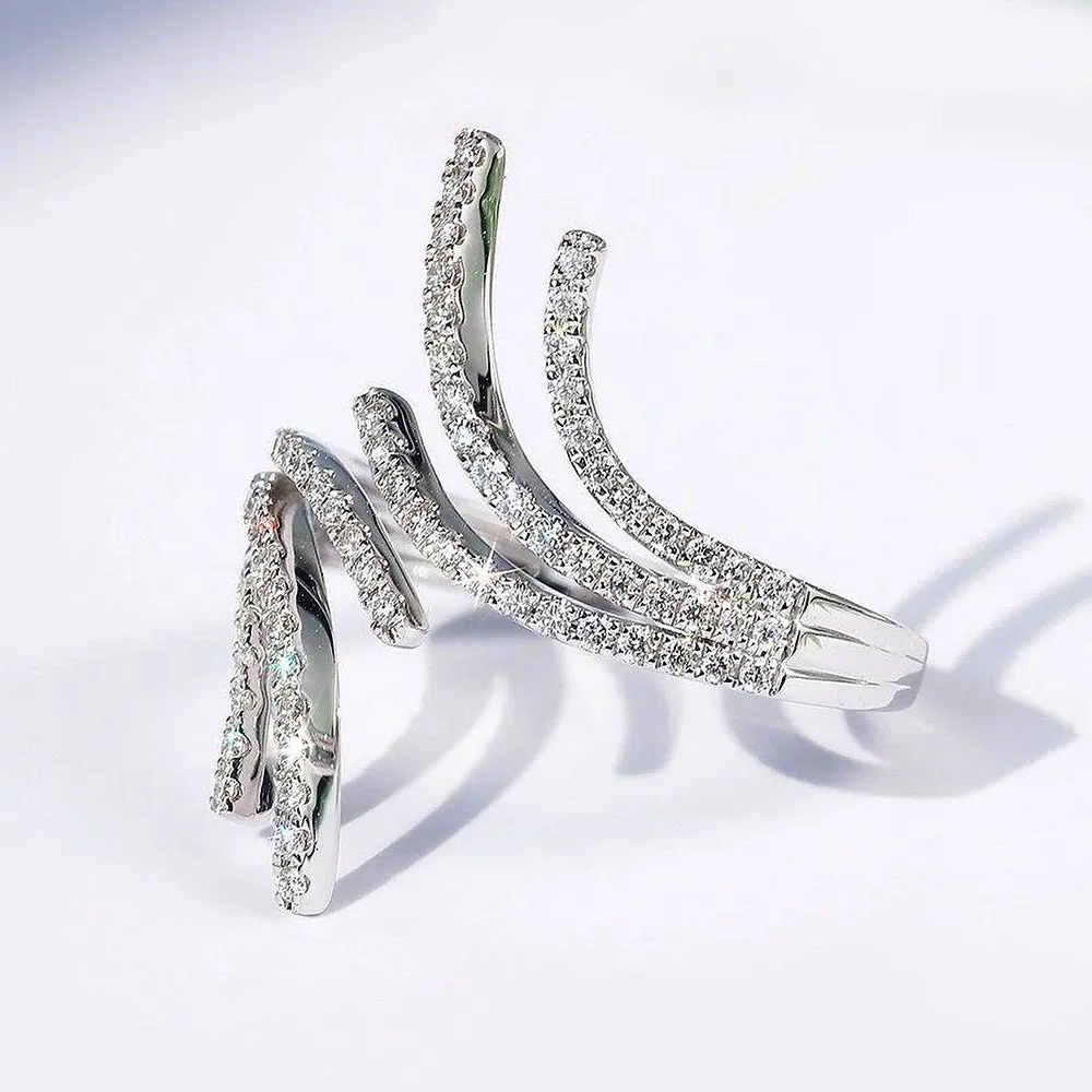 Abstract Curve Wave Diamond Open Ring