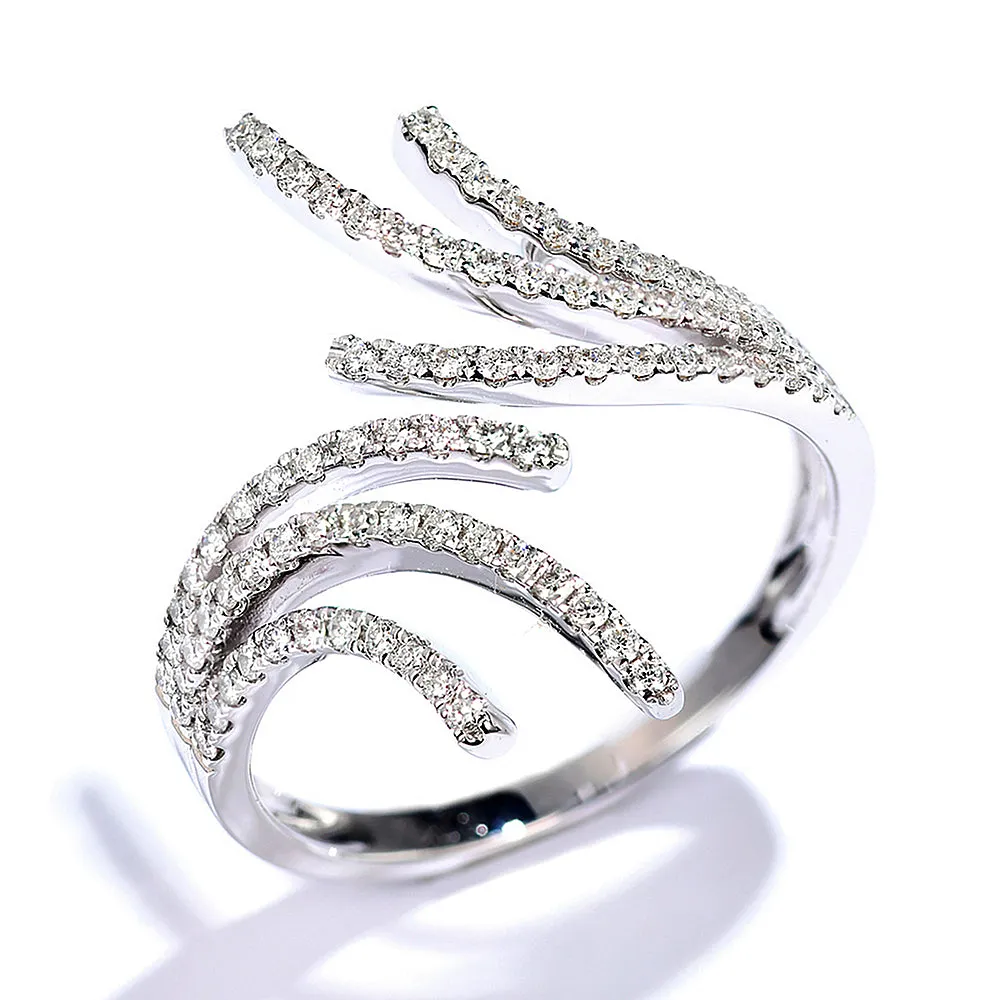 Abstract Curve Wave Diamond Open Ring
