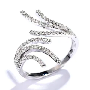 Abstract Curve Wave Diamond Open Ring