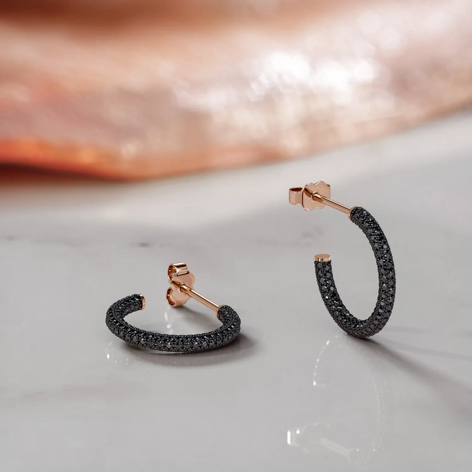 Abyssal - 4 Carat Hoop Natural Black Diamond 3-Sided Earrings