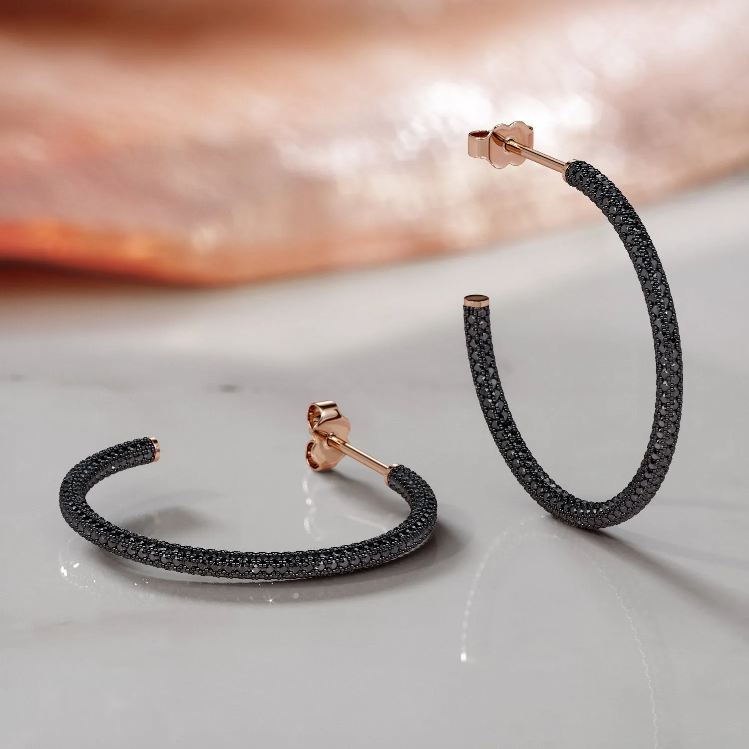 Abyssal - 4 Carat Hoop Natural Black Diamond 3-Sided Earrings