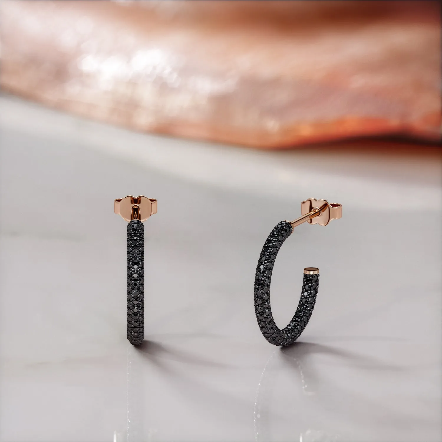 Abyssal - 4 Carat Hoop Natural Black Diamond 3-Sided Earrings