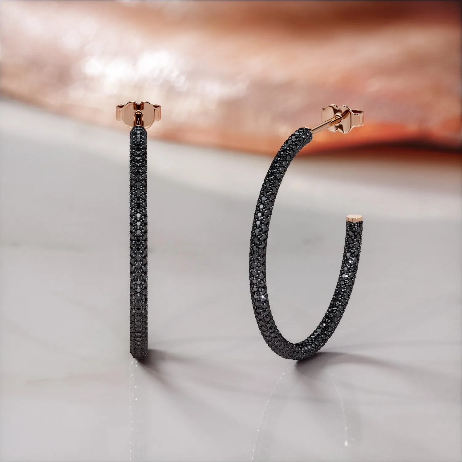Abyssal - 4 Carat Hoop Natural Black Diamond 3-Sided Earrings