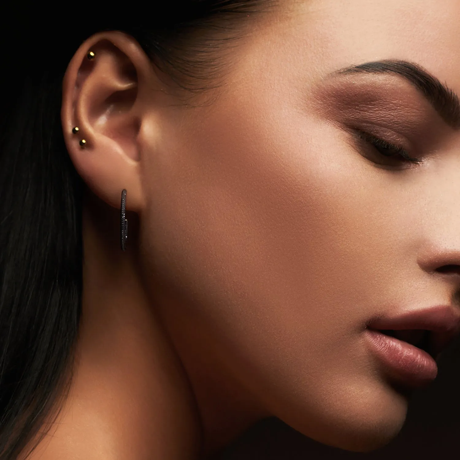 Abyssal - 4 Carat Hoop Natural Black Diamond 3-Sided Earrings